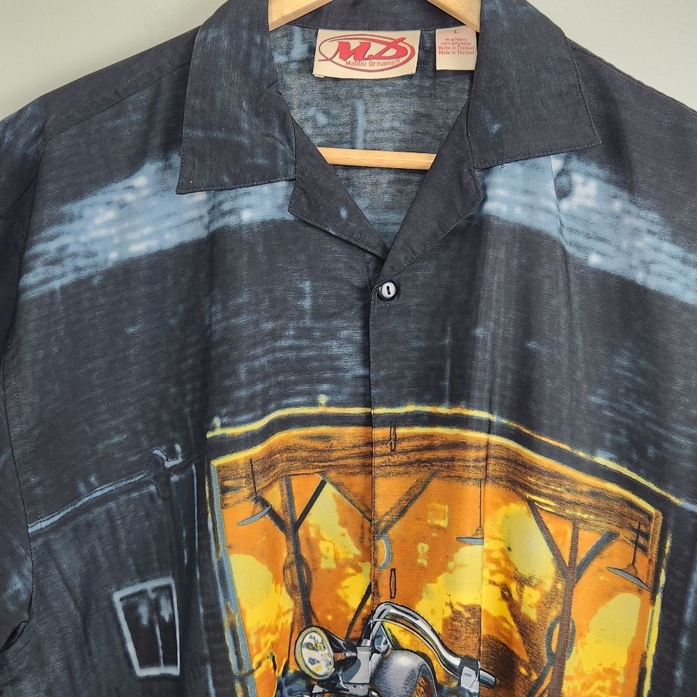 Vintage Biker 90s Y2K Motorcycle Short Sleeve Button Up Shirt Sz L - Picture 9 of 10